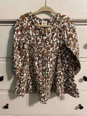 wonder nation White and Brown Floral Button-Front Girls Dress